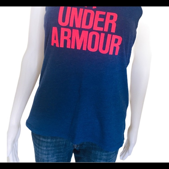 UNDER ARMOUR Racerback Tank/Top Navy Blue/Neon Pink Size Small - Picture 8 of 11